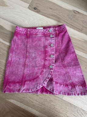Ganni pink acid washed denim asymmetrical denim skirt
